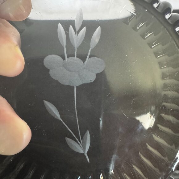 Etched Floral Clear Glass Trim Rim Paperweight Coaster Office Desk Home Decor - Picture 3 of 12